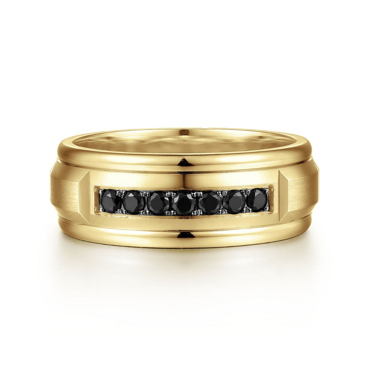 Everett - 14K Yellow Gold Black Diamond Men's Wedding Ring in Satin Finish