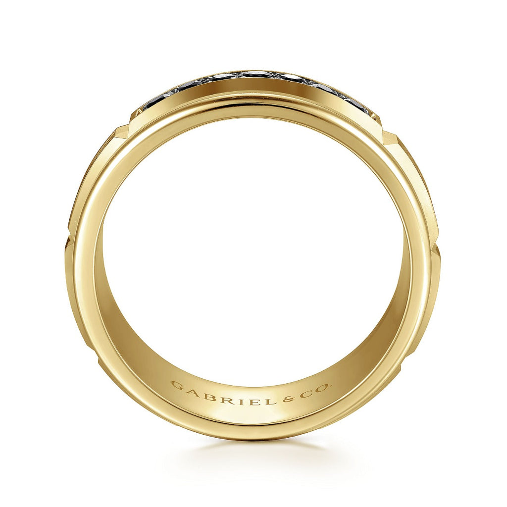 Everett - 14K Yellow Gold Black Diamond Men's Wedding Ring in Satin Finish