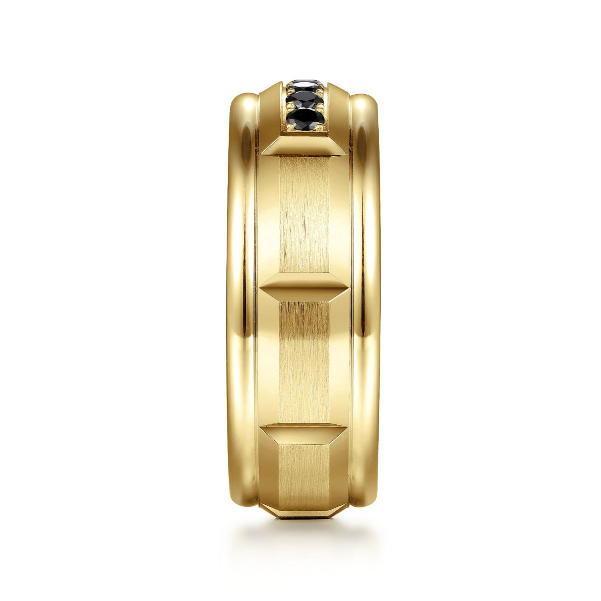 Everett - 14K Yellow Gold Black Diamond Men's Wedding Ring in Satin Finish