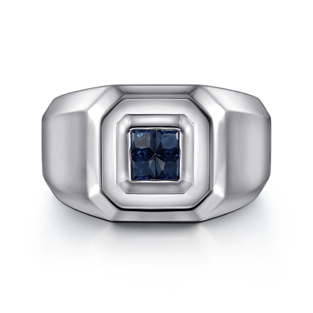 925 Sterling Silver Signet Ring with Princess Cut Sapphires