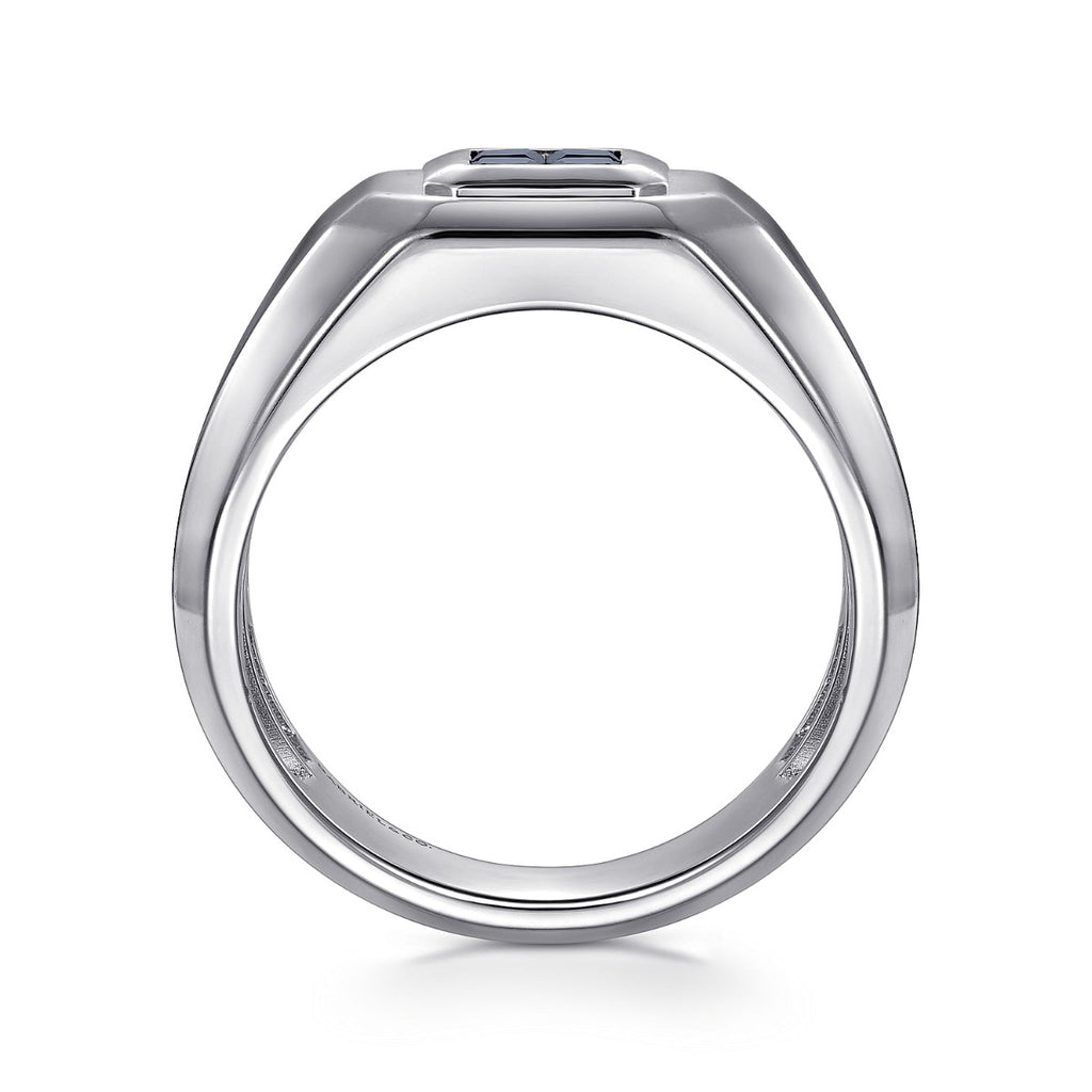 925 Sterling Silver Signet Ring with Princess Cut Sapphires