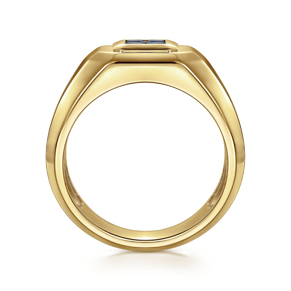 14K Yellow Gold Signet Ring with Princess Cut Sapphires