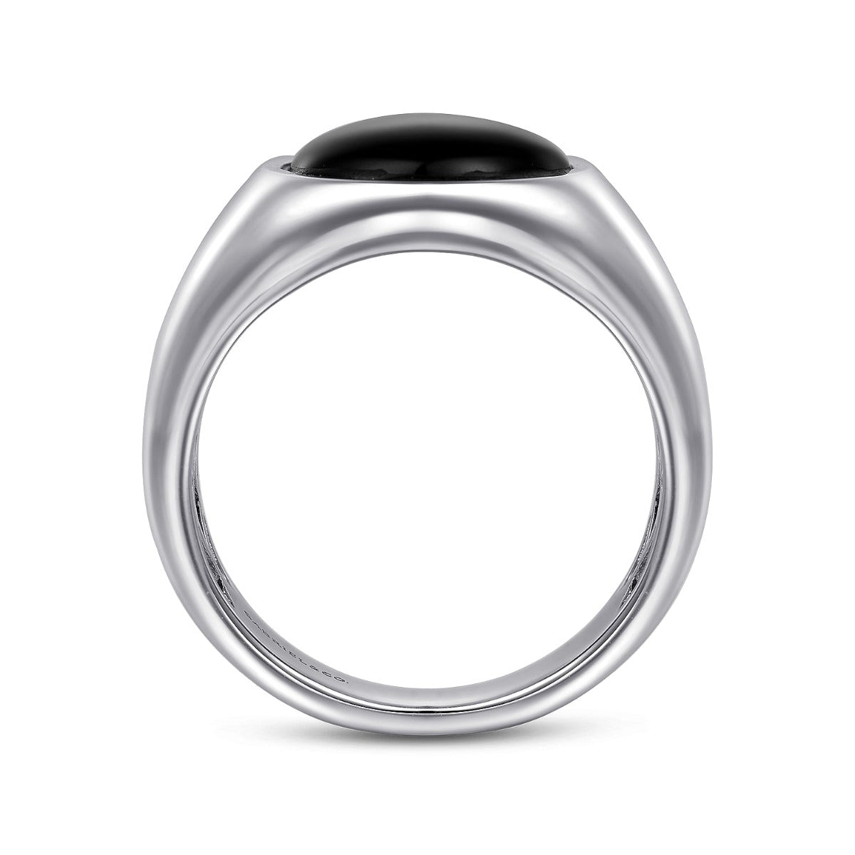 Wide 925 Sterling Men's Silver Signet Ring with Round Onyx