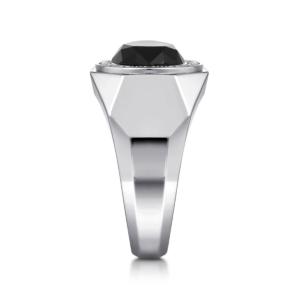 Wide Sterling Silver Ring with Faceted Onyx Stone in Sand Blast Finish