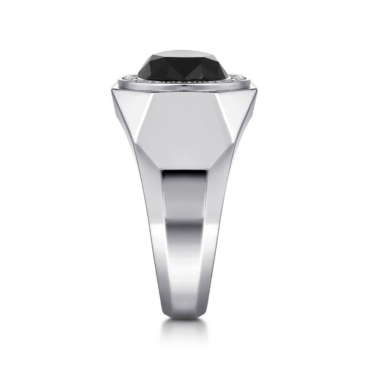 Wide Sterling Silver Ring with Faceted Onyx Stone in Sand Blast Finish
