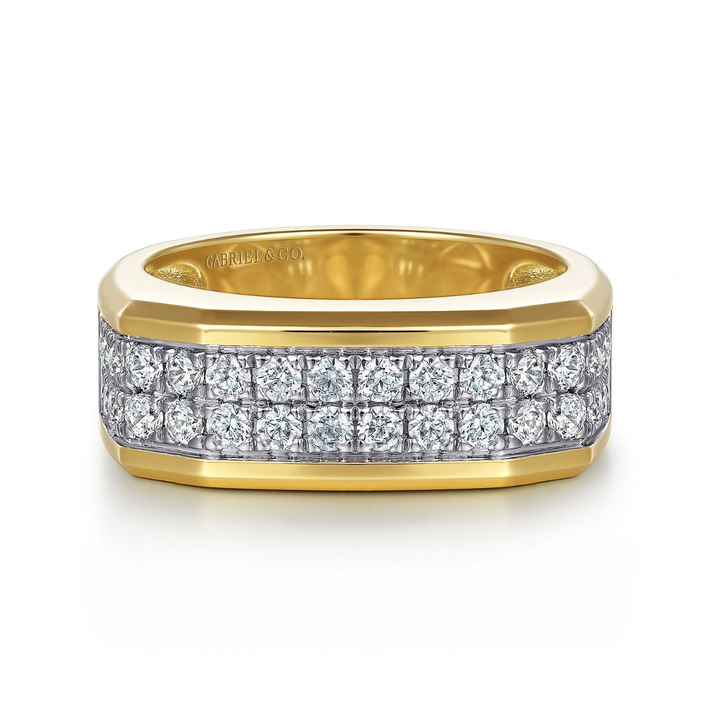 14K Yellow Gold Diamond Mens Ring in Sand Blast Finish