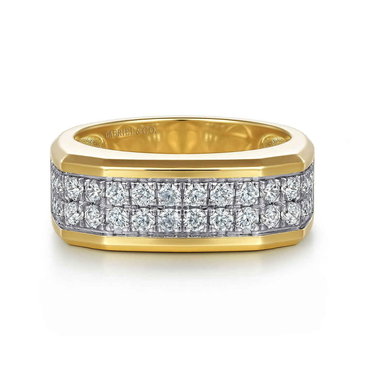 14K Yellow Gold Diamond Mens Ring in Sand Blast Finish