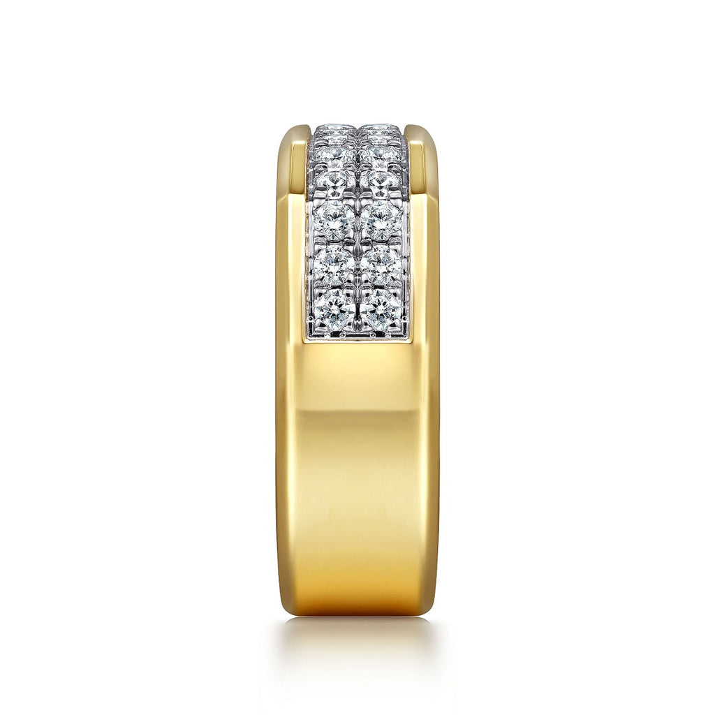 14K Yellow Gold Diamond Mens Ring in Sand Blast Finish