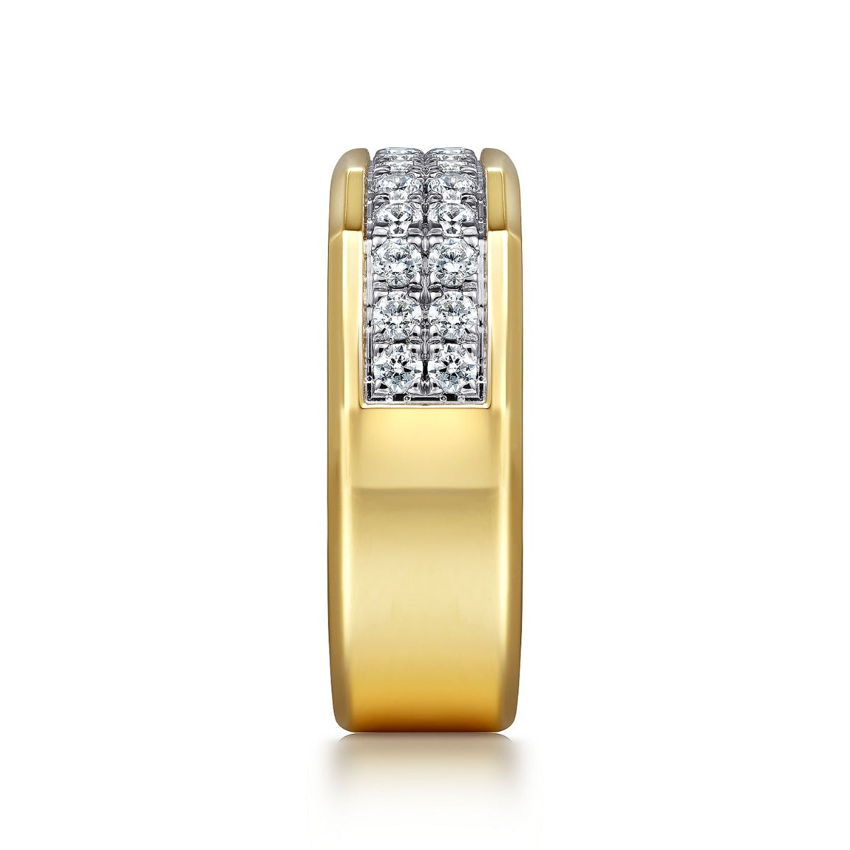 14K Yellow Gold Diamond Mens Ring in Sand Blast Finish