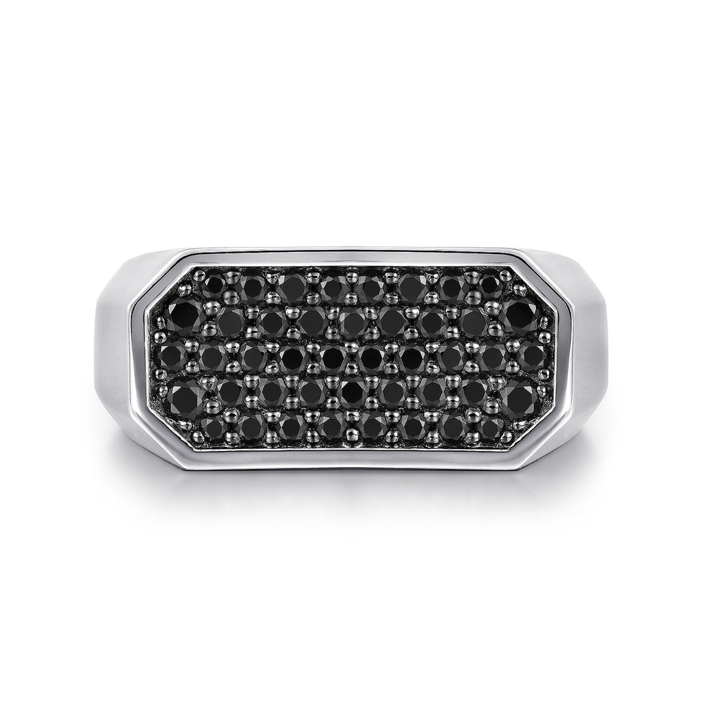 925 Sterling Silver Black Spinel Pave Men's Ring in Sand Blast Finish