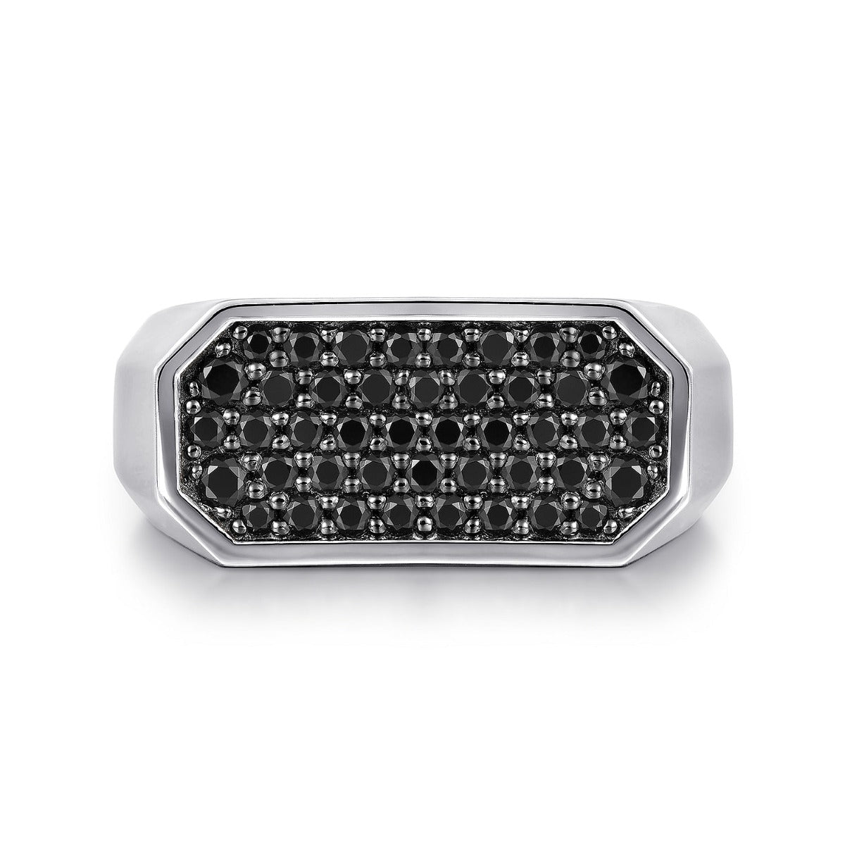 925 Sterling Silver Black Spinel Pave Men's Ring in Sand Blast Finish