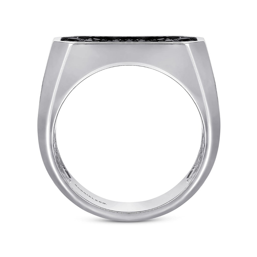 925 Sterling Silver Black Spinel Pave Men's Ring in Sand Blast Finish