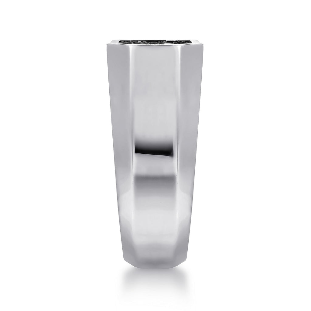 925 Sterling Silver Black Spinel Pave Men's Ring in Sand Blast Finish