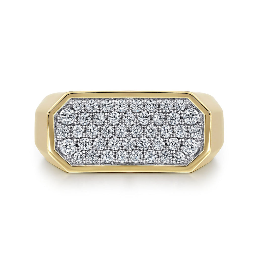 14K Yellow Gold Diamond Pave Men's Ring in Sand Blast Finish