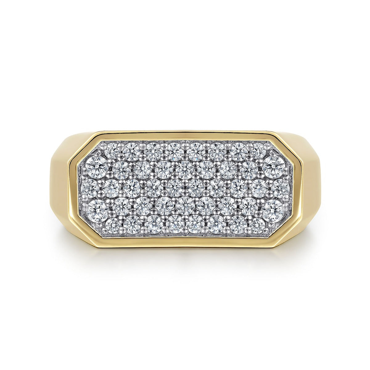 14K Yellow Gold Diamond Pave Men's Ring in Sand Blast Finish