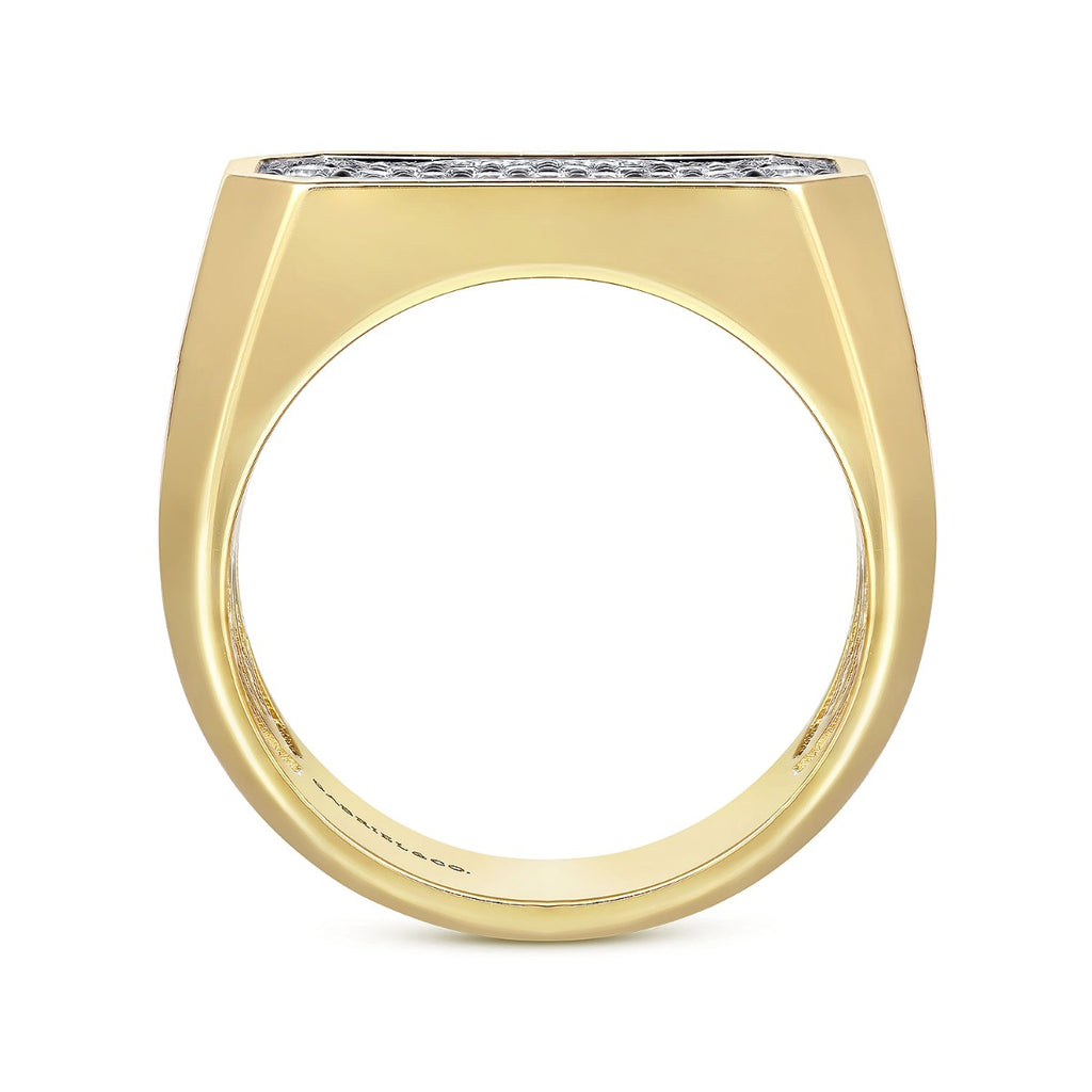 14K Yellow Gold Diamond Pave Men's Ring in Sand Blast Finish