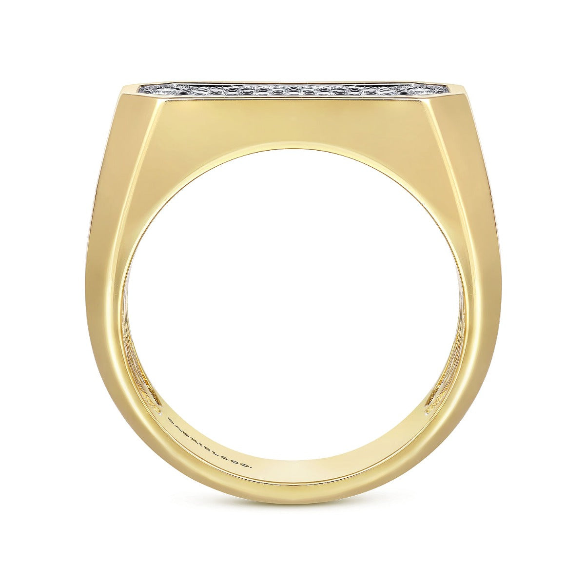 14K Yellow Gold Diamond Pave Men's Ring in Sand Blast Finish