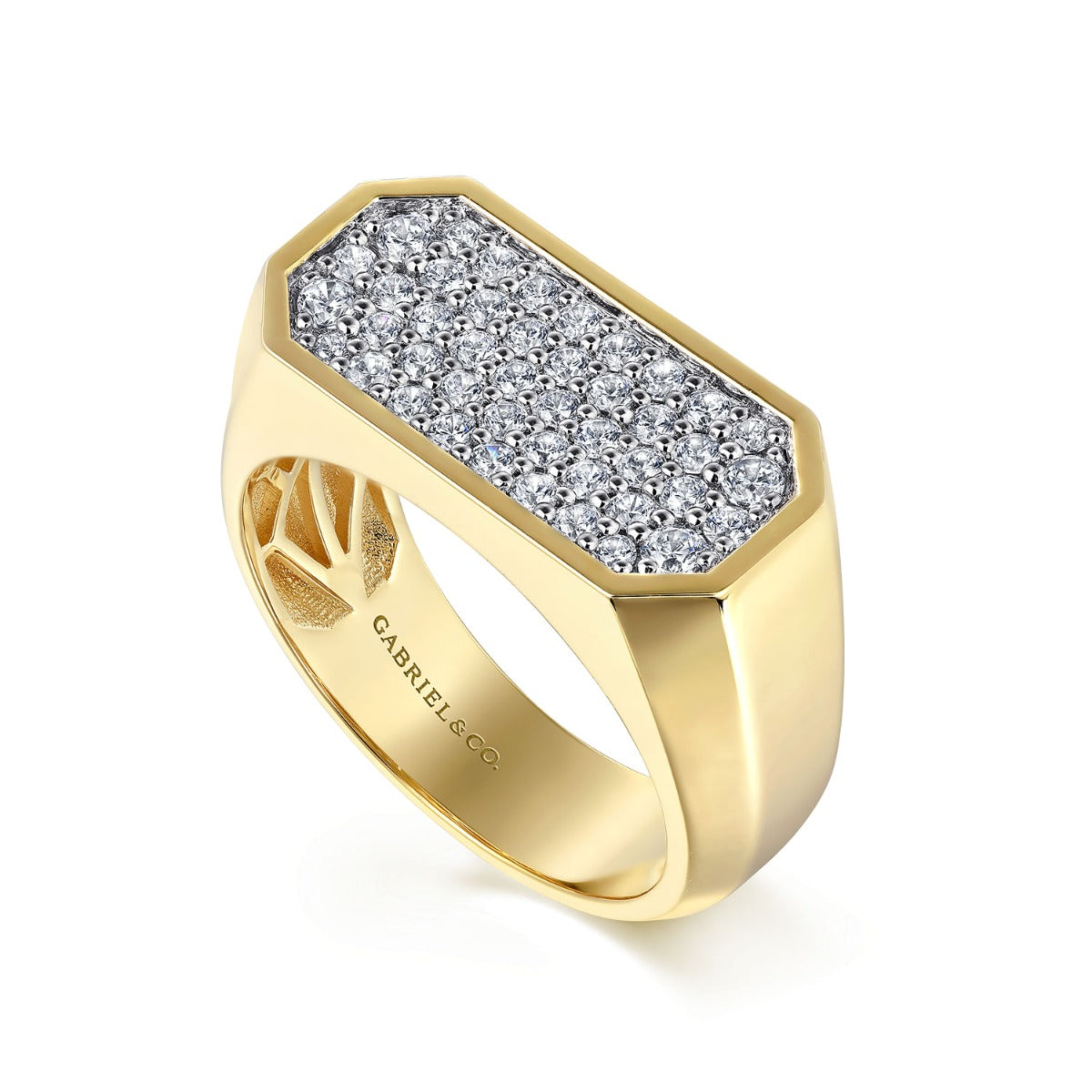 14K Yellow Gold Diamond Pave Men's Ring in Sand Blast Finish