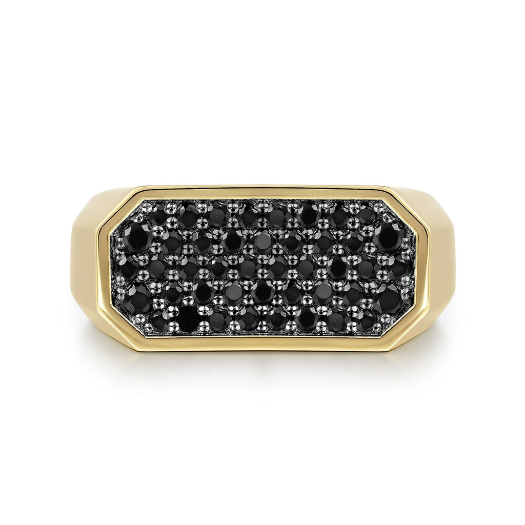 14K Yellow Gold Black Diamond Pave Men's Ring in Sand Blast Finish
