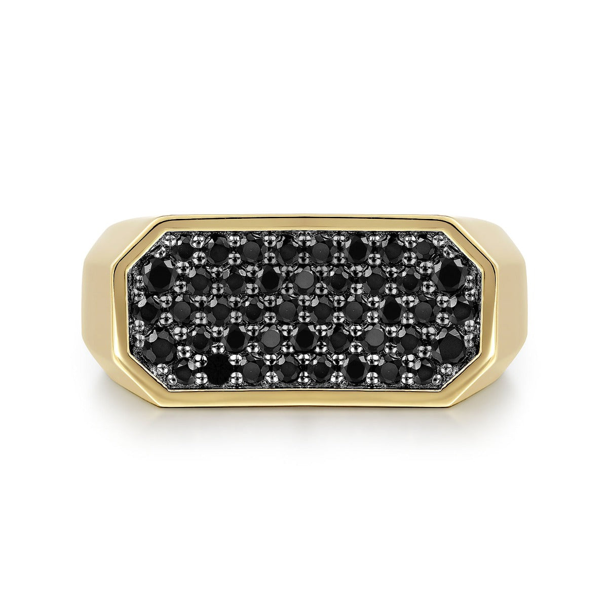 14K Yellow Gold Black Diamond Pave Men's Ring in Sand Blast Finish