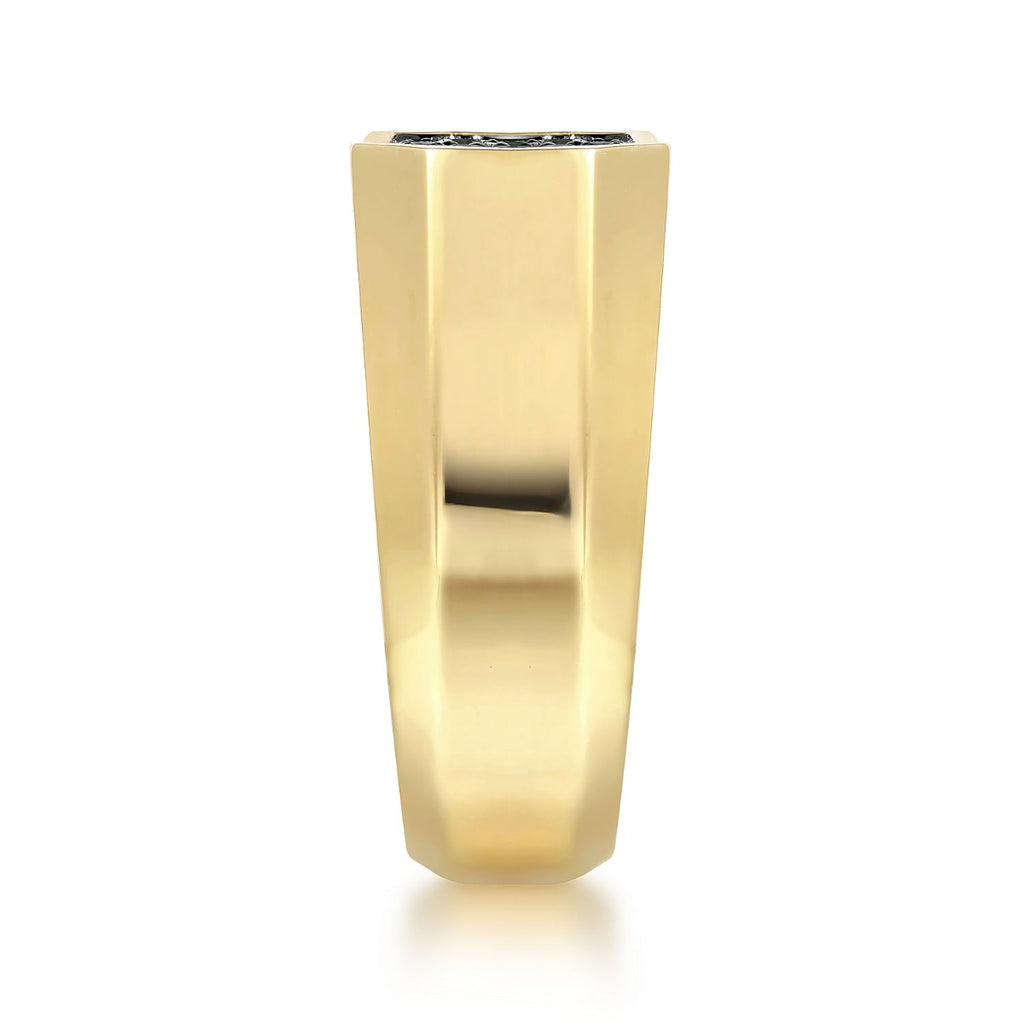 14K Yellow Gold Black Diamond Pave Men's Ring in Sand Blast Finish