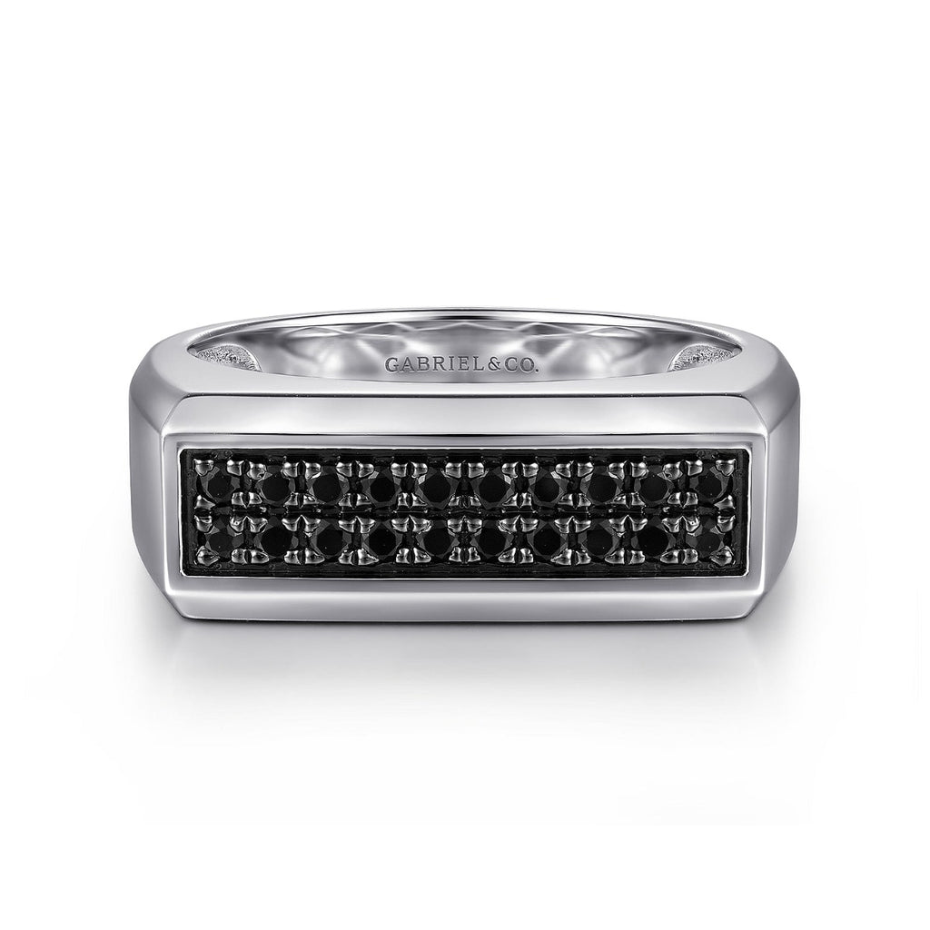 Sterling Silver Black Spinel Mens Ring in Sand Blast Finish