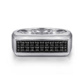 Sterling Silver Black Spinel Mens Ring in Sand Blast Finish