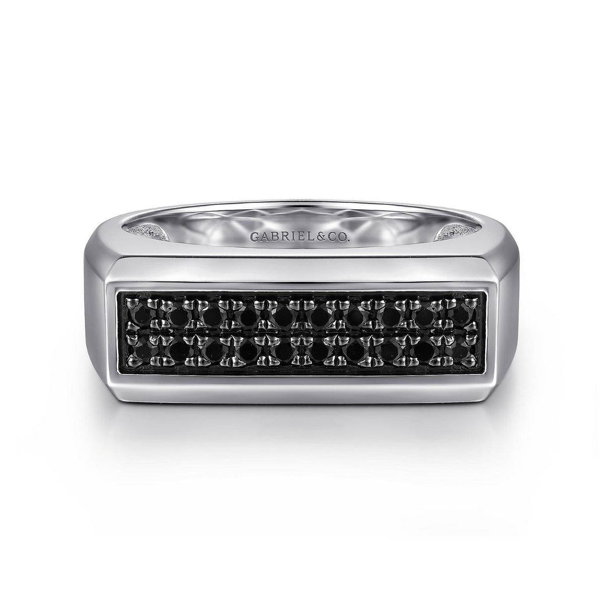 Sterling Silver Black Spinel Mens Ring in Sand Blast Finish