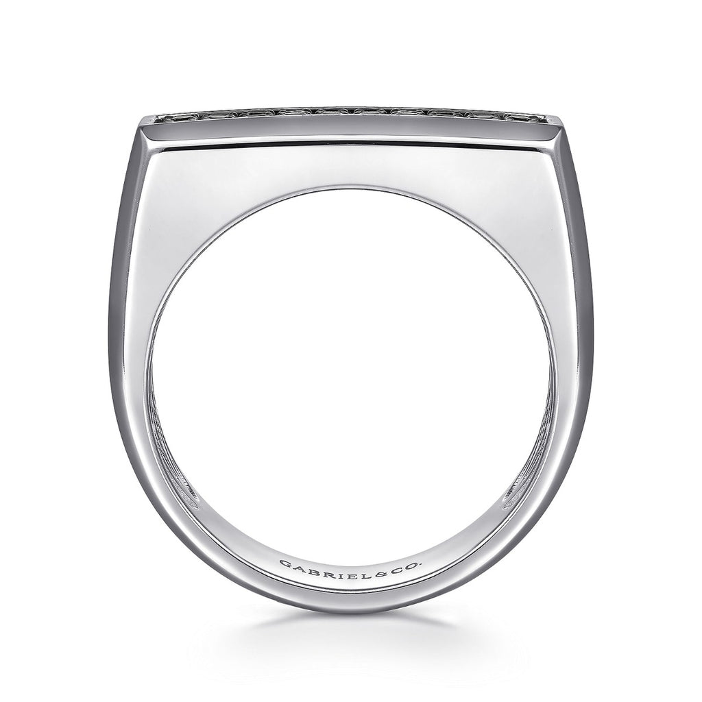 Sterling Silver Black Spinel Mens Ring in Sand Blast Finish
