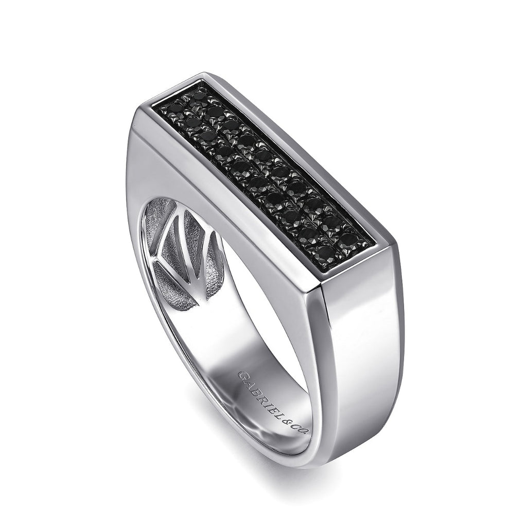 Sterling Silver Black Spinel Mens Ring in Sand Blast Finish