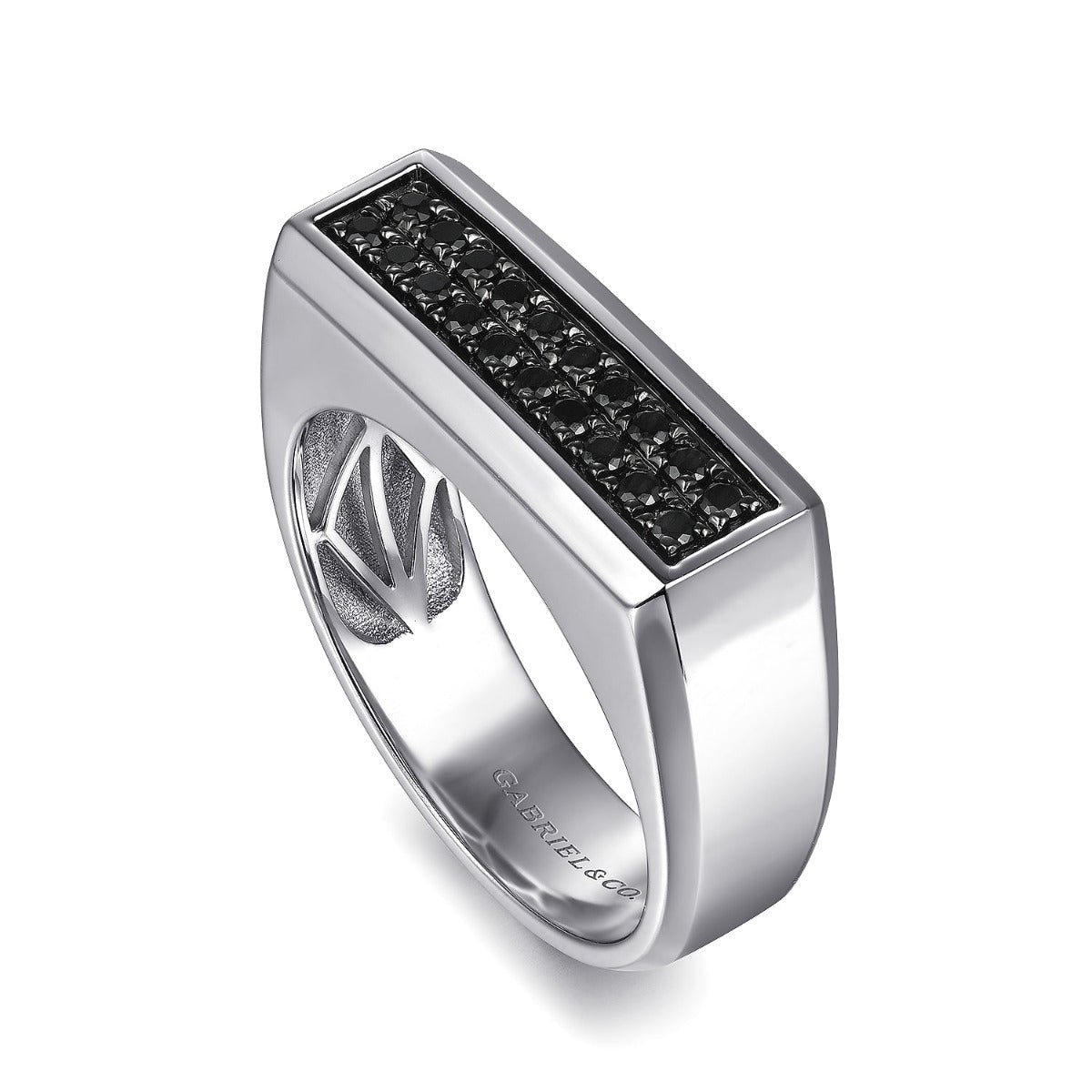 Sterling Silver Black Spinel Mens Ring in Sand Blast Finish
