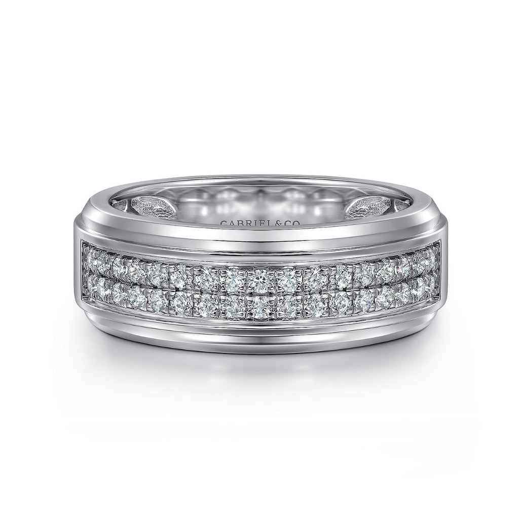 14K White Gold Diamond Men's Wedding Ring in Sand Blast Finish
