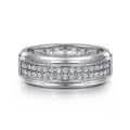 14K White Gold Diamond Men's Wedding Ring in Sand Blast Finish