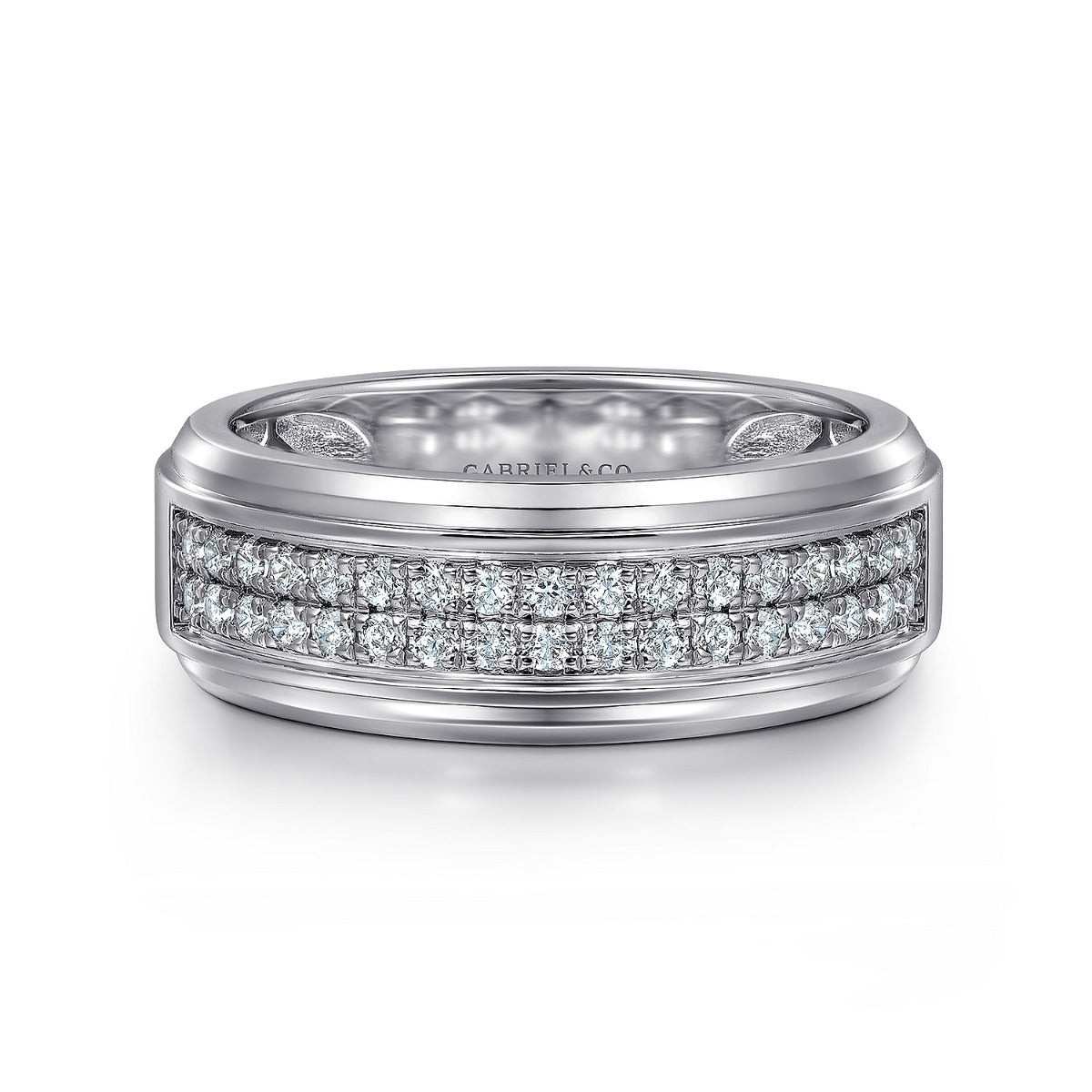 14K White Gold Diamond Men's Wedding Ring in Sand Blast Finish