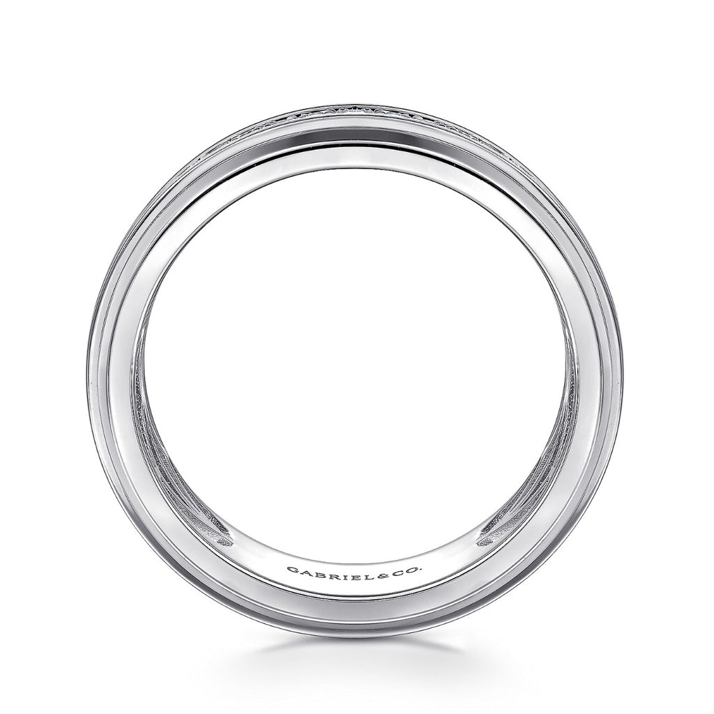 14K White Gold Diamond Men's Wedding Ring in Sand Blast Finish