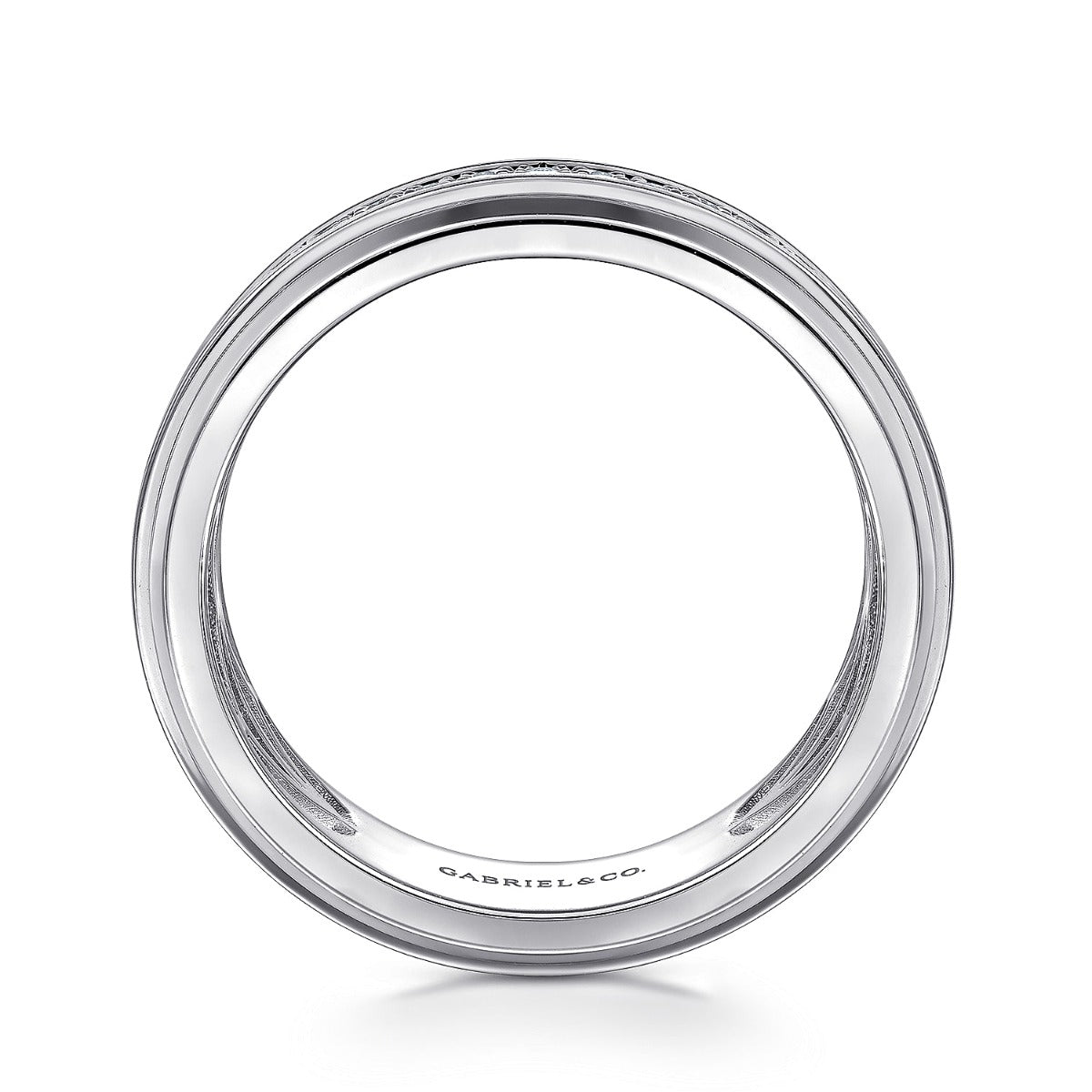 14K White Gold Diamond Men's Wedding Ring in Sand Blast Finish