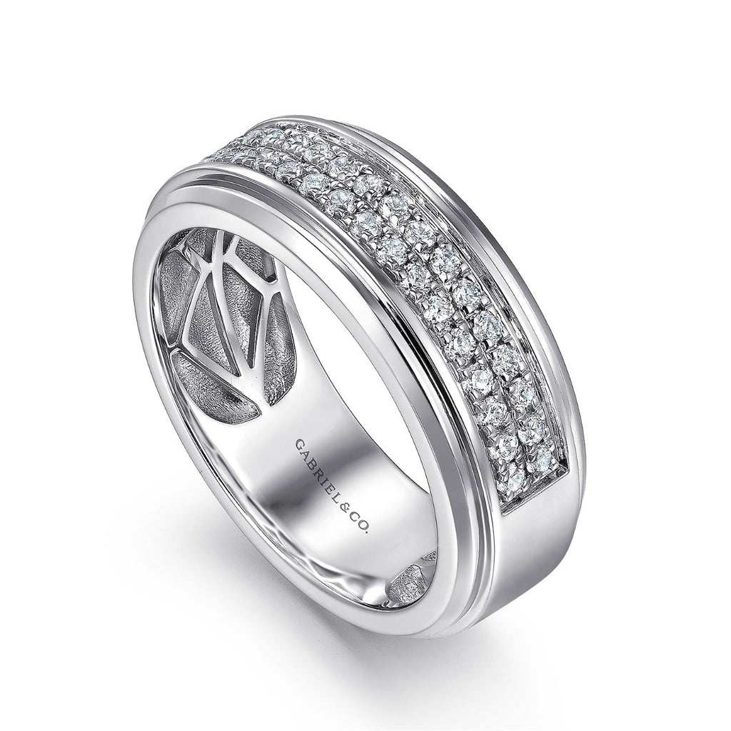 14K White Gold Diamond Men's Wedding Ring in Sand Blast Finish