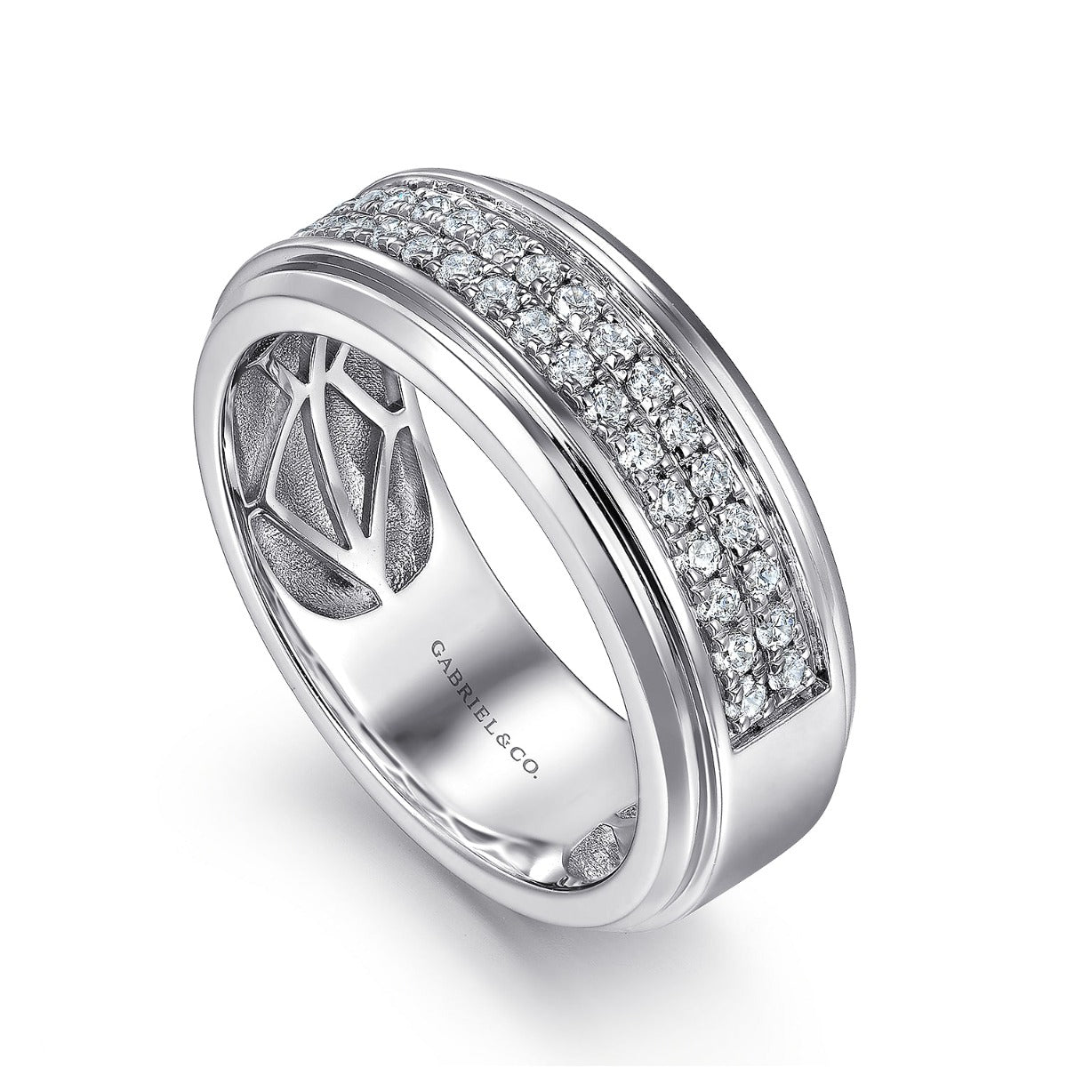14K White Gold Diamond Men's Wedding Ring in Sand Blast Finish