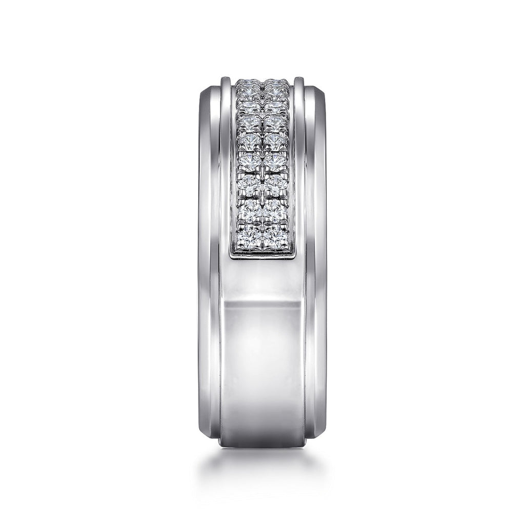 14K White Gold Diamond Men's Wedding Ring in Sand Blast Finish