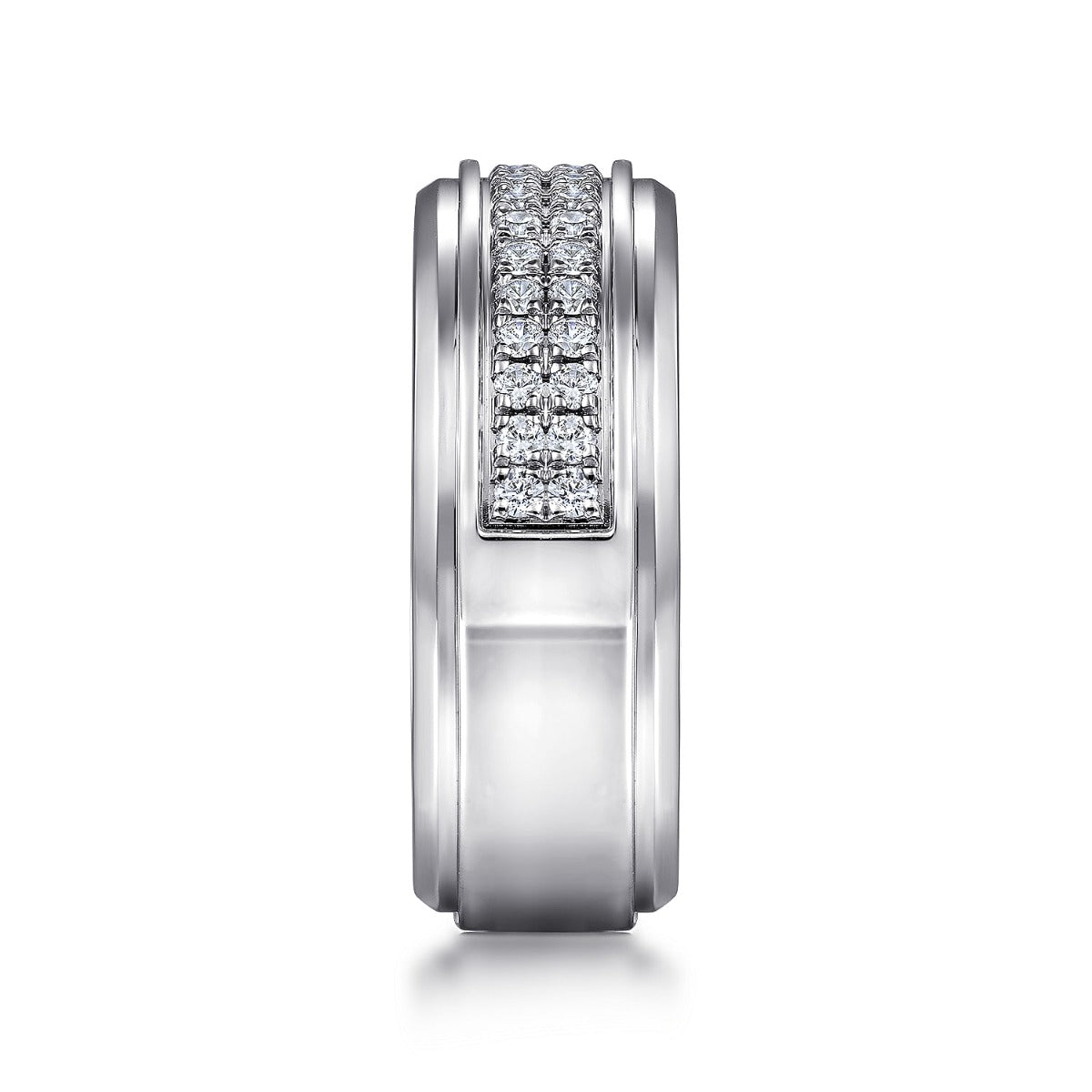 14K White Gold Diamond Men's Wedding Ring in Sand Blast Finish