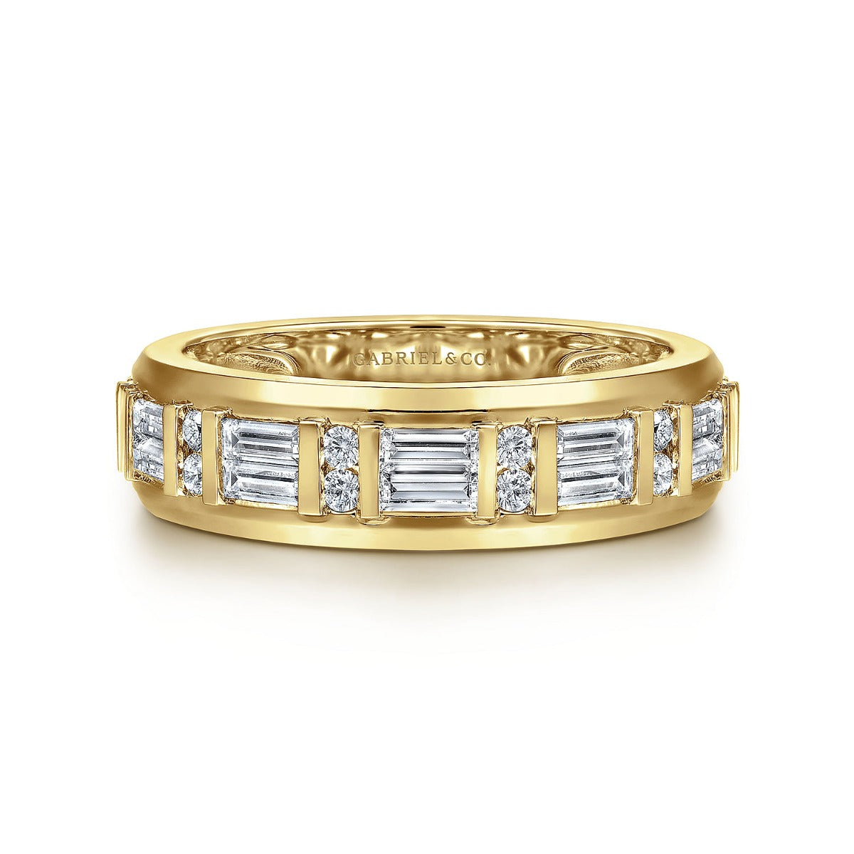 14K Yellow Gold Diamond Men's Wedding Ring in Sand Blast Finish