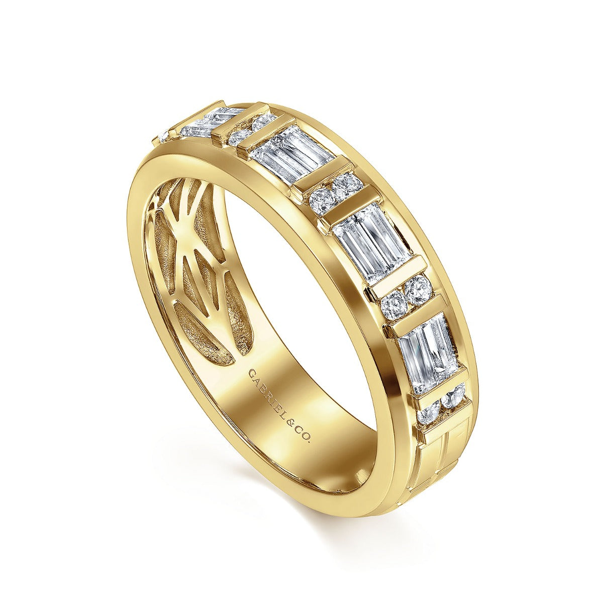 14K Yellow Gold Diamond Men's Wedding Ring in Sand Blast Finish