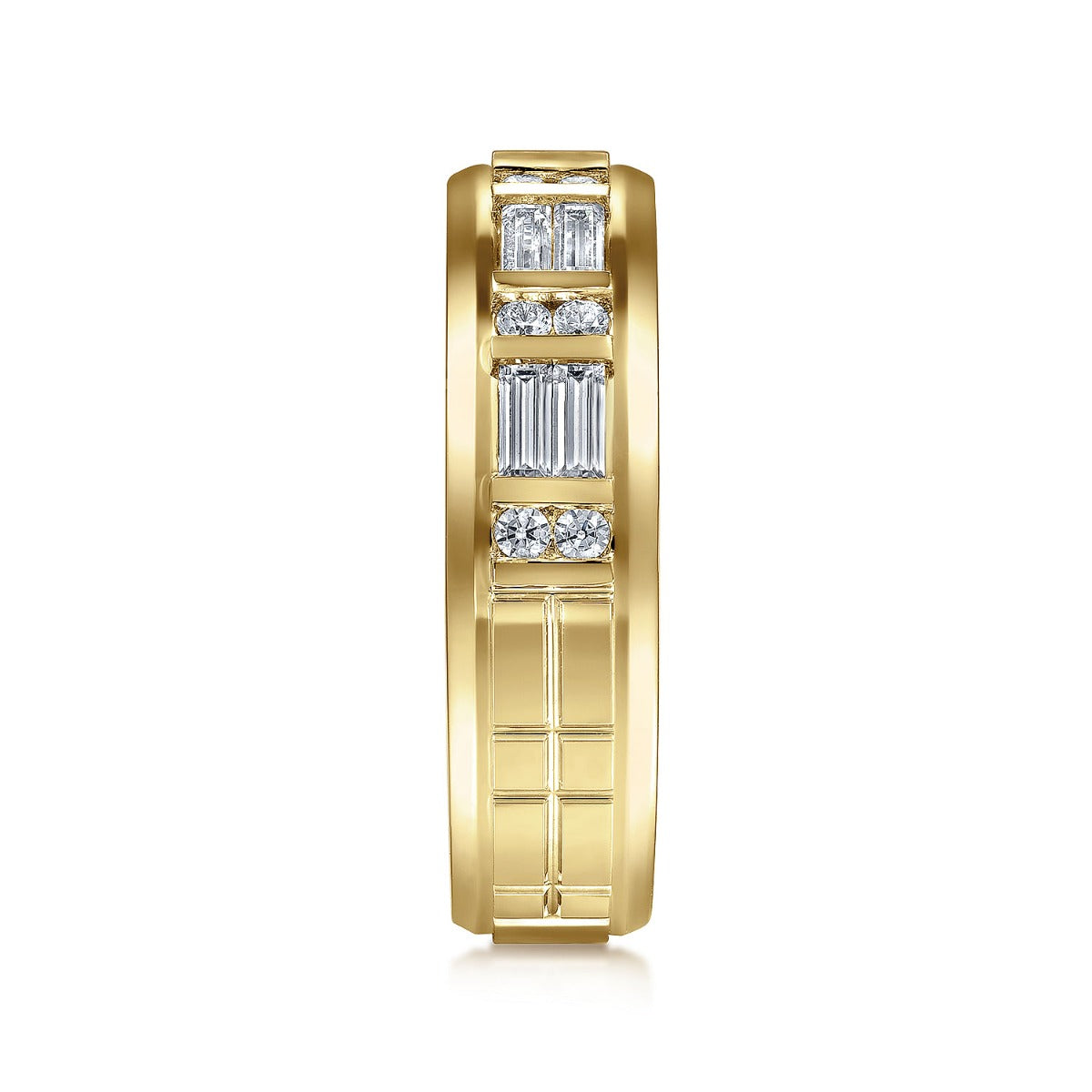 14K Yellow Gold Diamond Men's Wedding Ring in Sand Blast Finish