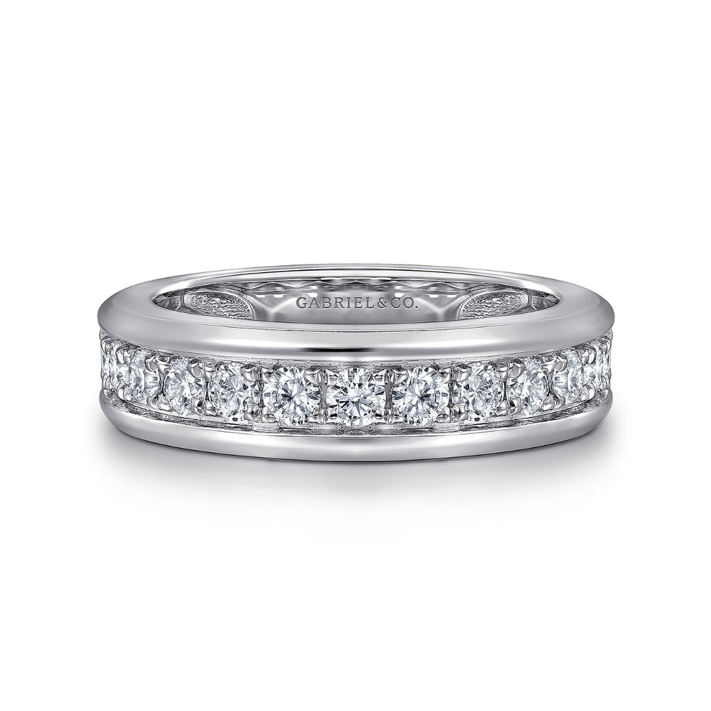 14K White Gold Diamond Men's Wedding Ring in Sand Blast Finish