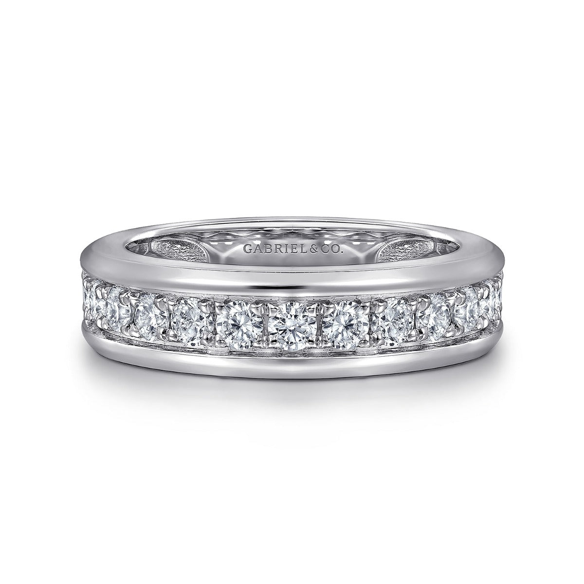 14K White Gold Diamond Men's Wedding Ring in Sand Blast Finish