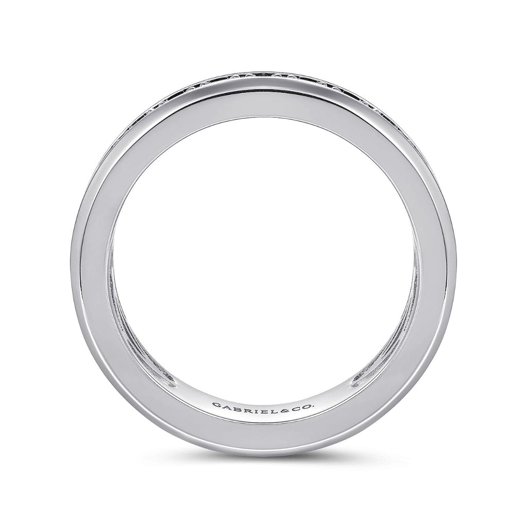 14K White Gold Diamond Men's Wedding Ring in Sand Blast Finish