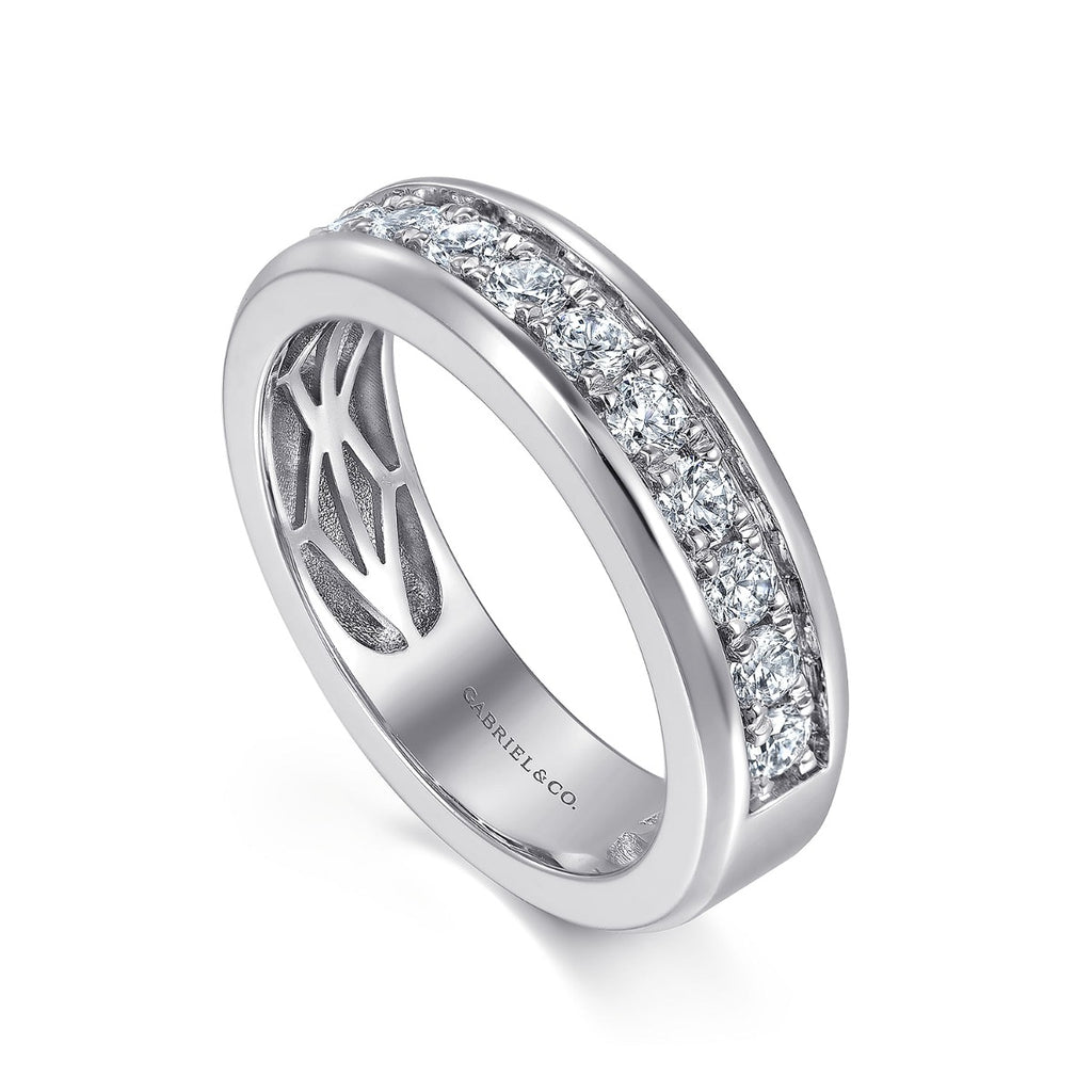 14K White Gold Diamond Men's Wedding Ring in Sand Blast Finish