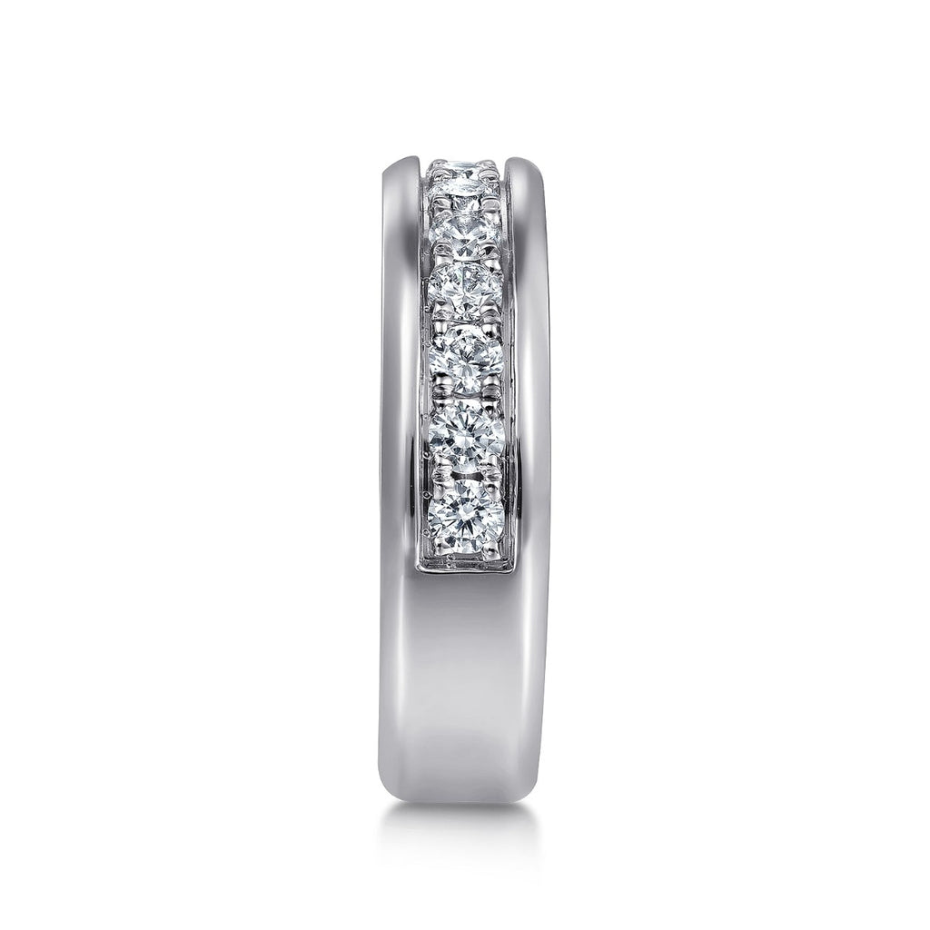 14K White Gold Diamond Men's Wedding Ring in Sand Blast Finish