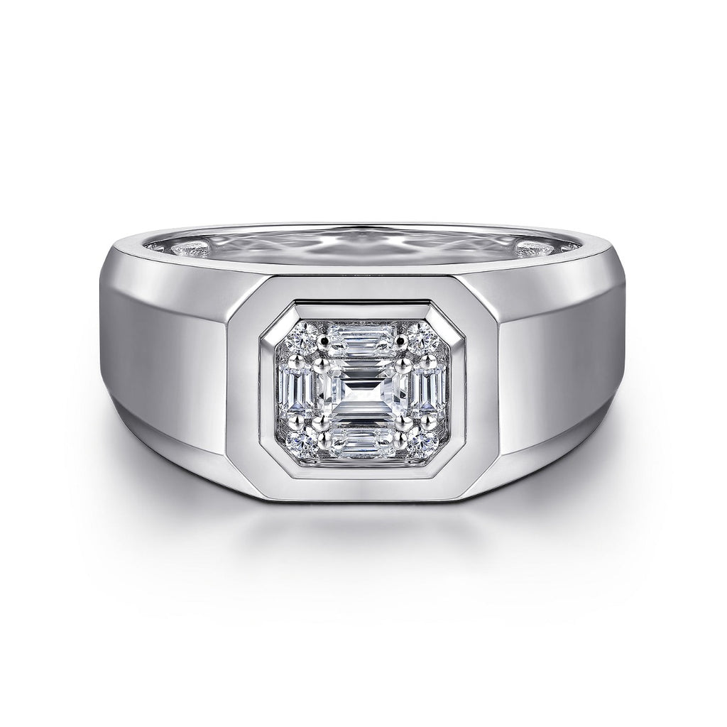 14K White Gold Diamond Mens Engagement Ring in Sand Blast Finish