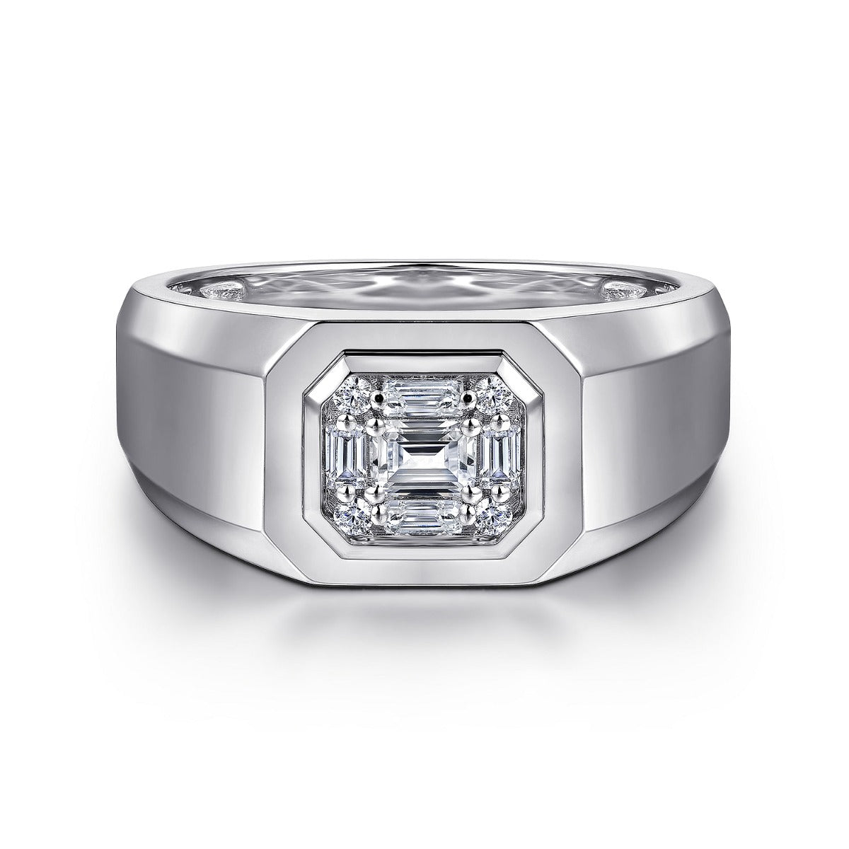 14K White Gold Diamond Mens Engagement Ring in Sand Blast Finish